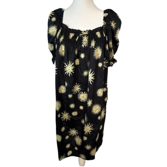 NWT CELESTIAL Modcloth Sun Black & Yellow Dress Cotton Boho Short Sleeved - Picture 1 of 16